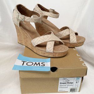 TOMS "Strappy Wedge" Natural Woven Diamond